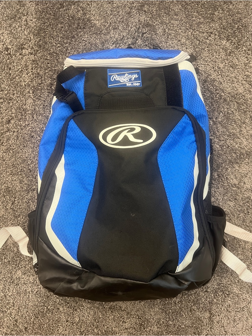 Rawlings R500 Backpack Equipment Bag Baseball/Softball Black Blue Pockets Zipper